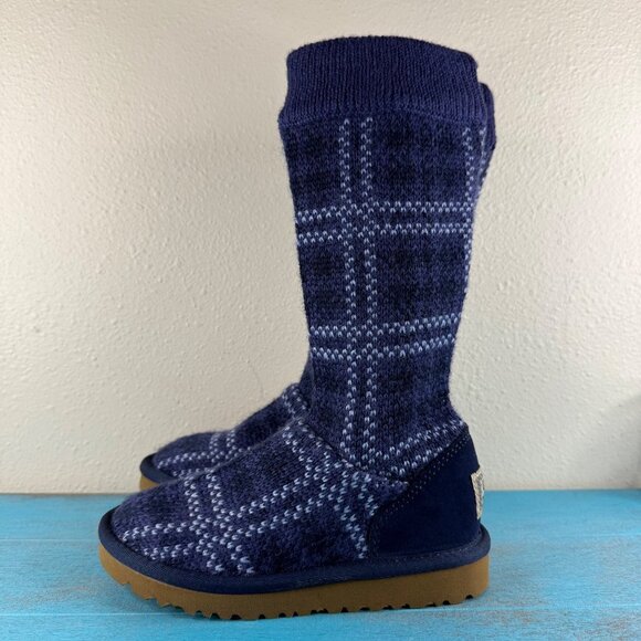 UGG Australia 'Jasper' Plaid Boots Knit Purple Blue S/N 1963 Toddler Sz 11 - Picture 3 of 8